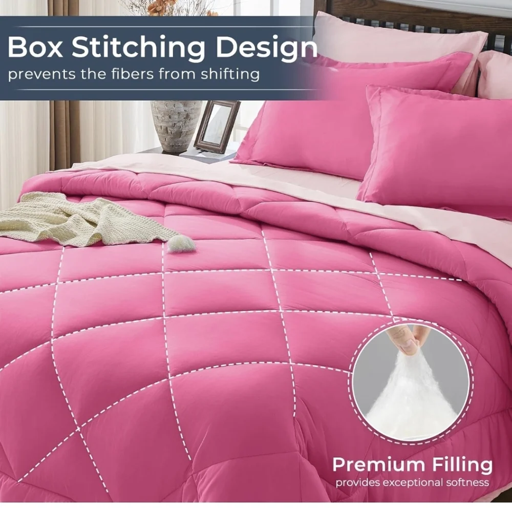HEVUMYI 7 Pieces Queen Comforter Set, All Season Reversible Bed in a Bag, Ultra
